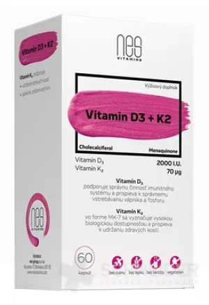 nesVITAMINS Vitamin D3 2000 IE + K2 70 μg, 60 Kapseln