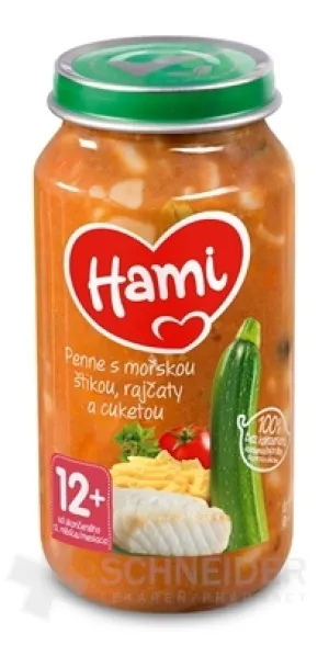 Hami-Beilage Penne mit Seehecht, Tomaten und Zucchini