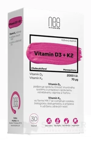 nesVITAMINS Vitamin D3 2000 IE + K2 70 μg, 30 Kapseln