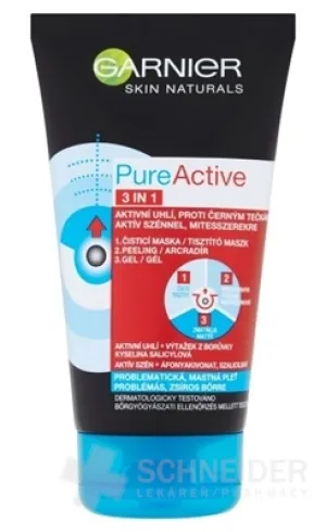 GARNIER Skin Pure Active 3in1 Schwarze Holzkohle